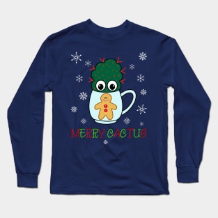 Merry Cactus - Small Cactus With Red Spikes In Christmas Mug Long Sleeve T-Shirt